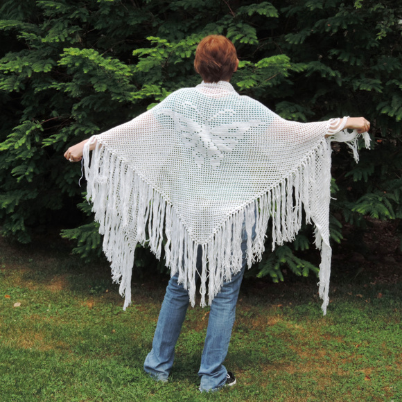 Crocheted White Lace Butterfly Shawl - Picture 6 of 6